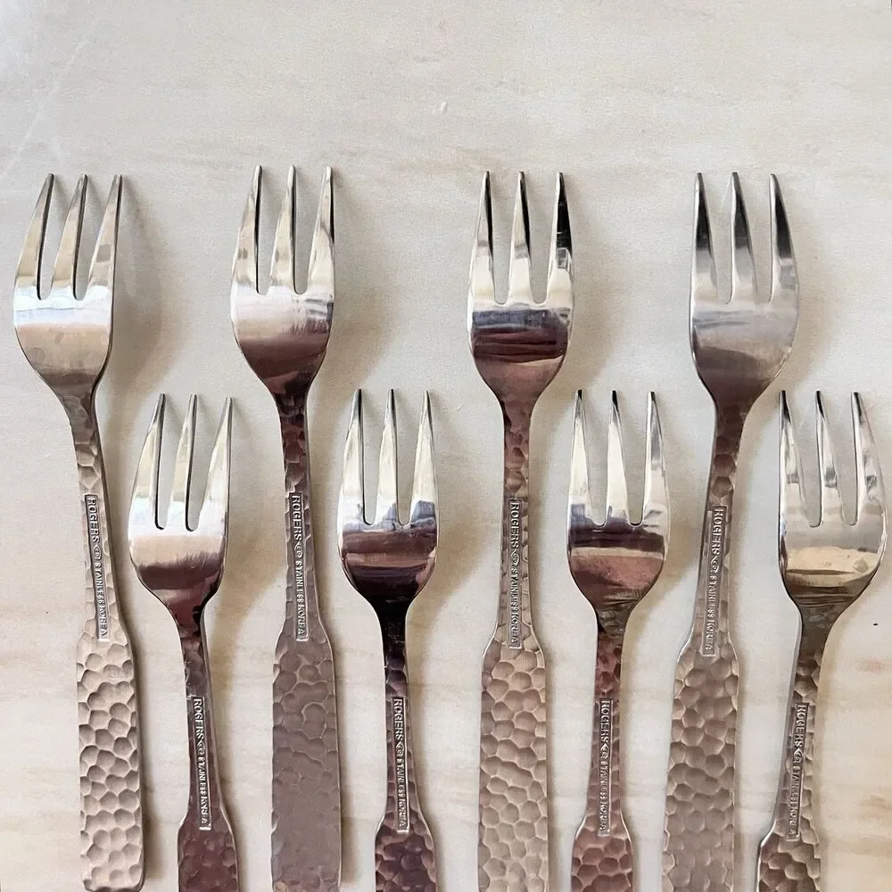 8pc Rogers Plymouth Cove Hammered Cocktail/Seafood Fork Stainless STANLEYROBERTS